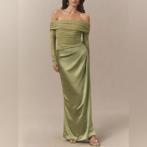 BHLDN Sage Green Off-Shoulder Gown